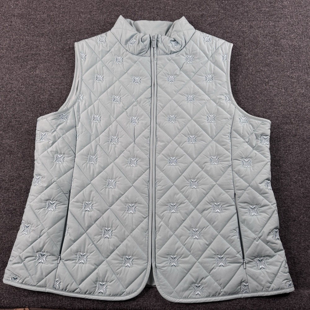 Pendleton Vest Womens‎ Size XL Teal Quilted Full Zip Snowflake Embroidered EUC